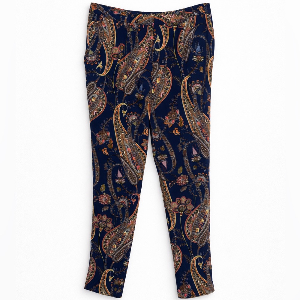 🌿 MNG Mango Paisley Slim Ankle Pants NWT Size 4 Navy Floral Trousers